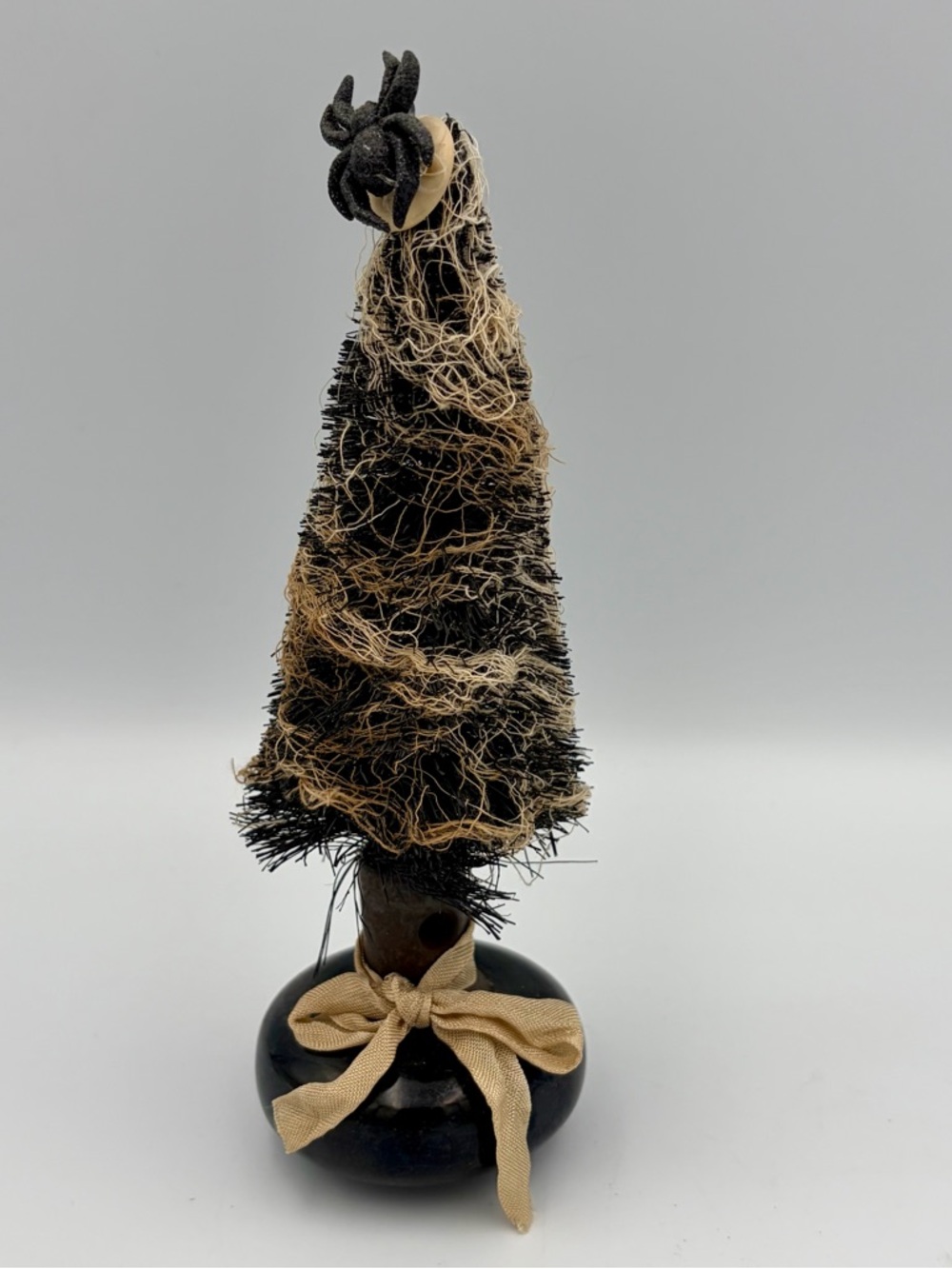 Vintage Halloween Bottle Brush Tree Marble Base 6.5” Tree Spider Holiday Decor